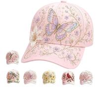 Garden Morning Cap, Adjustable Cotton Embroidered Flower Butterfly Hat, Breathable Garden Morning Baseball Cap for Women, Lightweight Embroidered Gardening Baseball Hat, for Hiking & Walking