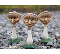 Garden Mushroom Toadstool Ornament 3pc Set Novelty Outdoor Statues Face 10.5cm