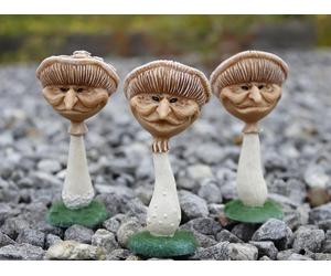 Garden Mushroom Toadstool Ornament 3pc Set Novelty Outdoor Statues Face 10.5cm