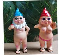 Garden Naughty Gnomes, 2pcs 12cm Resin Naked Gnomes Couple Statues, Funny Gnome Sculpture Ornament for Yard Garden Landscape Decor