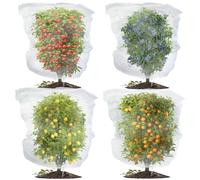 Garden Netting Mesh for Plants, 4 PCS Insect Bird Barrier Netting Mesh with Drawstring, Plant Netting Fine Mesh Garden Cover Nets, Plant Protection Netting for Vegetables Fruits Flower Bushes