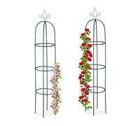 Relaxdays Set of 2 Garden Obelisks, 200cm Tall, Support for Climbing Plants, Metal, Free-Standing, Rose Cage, Dark Green, Iron