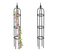 Relaxdays Garden Obelisk, Set of 2, 100 cm Tall, Support for Climbing Plants, Metal, Free-Standing, Rose Cage, Black, Steel