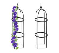 Relaxdays Garden Obelisk, Set of 2, 85 cm Tall, Support for Climbing Plants, Free-Standing, Metal, Rose Cage, Black, Steel