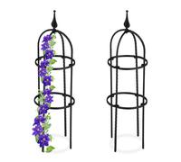 Relaxdays Garden Obelisk, Set of 2, 70 cm Tall, Support for Climbing Plants, Free-Standing, Rose Cage, Metal, Black