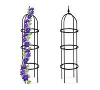 Relaxdays Garden Obelisk, Set of 2, 100 cm Tall, Support for Climbing Plants, Free-Standing, Metal, Rose Cage, Black, Steel