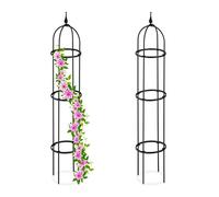 Relaxdays Garden Obelisk, Set of 2, 130 cm Tall, Support for Climbing Plants, Free-Standing, Metal, Rose Cage, Black, Steel