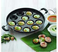 Garden Of Arts Non-Stick Aluminium Appam Pan, Paniyarakkal Paniyaram Appam Pan Pan Cake Maker Ponganal Maker Paddu Tawa 12 Cavity, with Stainless Steel Lid and Double Handles (Black)
