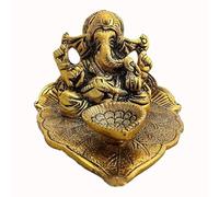 Garden Of Arts Return Gift Ganesh Idol on Leaf - Lord Ganesha with Diya - Metal Diya for Diwali Decoration Items Home Decorative Gift Puja Gifts Corporate, Diwali Gift Item
