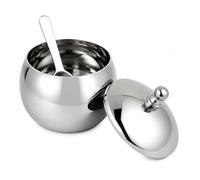 Garden Of Arts Stainless Steel Ghee Pot 200 ml with Lid and Spoon, Small Round Condiment Pot, Pickle, Chutney, Oil, Sugar, Salt Serving Container for Kitchen and Dining Table, Silver