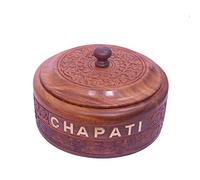 Garden Of Arts Wooden handmade Carving 7*7 Inches Chapati Box Round shape with inner of Stainless Steel