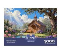 Garden of Prayer Chapel Wooden Jigsaw Puzzle Waterproof 1000 Piece Puzzles for Adults Gifts Colourful Challenging Games