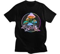 Garden of Shrooms T Shirt for Men Soft Cotton Leisure T-Shirt O-Neck Short Sleeves Psylocybin Mushrooms Tee Tops Fitted Clothing Size M Black