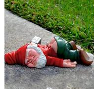 Garden Ornament - Larger Funny Drunk Dwarf Garden Gnome Statues, Drunk Gnome Creative Garden Statues Decoration, Resin Sculpture Novelty Gift for Outdoor Indoor Patio Lawn Yard 9.5in*5.9in*3.1in (Red)