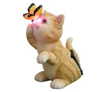 Garden Ornaments Cat Solar Light 8'' Solar Cat Garden Statue Cute Cat Garden Statue with Butterfly Decor Waterproof Resin Cat Statue Solar Garden Decor for Yard Garden Patio Orange