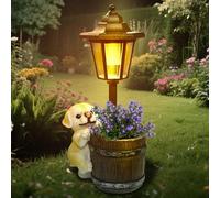 Garden Ornaments Outdoor Dog Statues - Solar Outdoor Figurine Lights Dogs Planter, Waterproof Garden Decoration with Solar Light for Patio,Balcony,Yard, Mum Birthday Gifts, Garden Gifts for Women