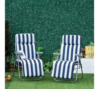 Outsunny Set of 2 Folding Sun Lounger Recliner Chairs Daybed Cushion Blue White