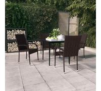 Garden Outdoor Dining Set 5pc Black PErattan Steel Frame Tempered Glass 160x80cm