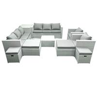 Garden Outdoor Furniture Set 12 Seater Rattan Sofa Set with 4 Footstools Side Table Light Grey Mixed Fimous Light Grey One Size