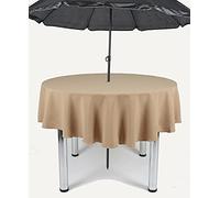 Garden Outdoor Patio Polyester Tablecloth with Hole for umbrella/Parasol (Camel, 48" Diameter (121cm))