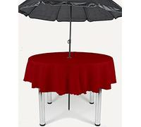 Garden Outdoor Patio Polyester Tablecloth with Hole for umbrella/Parasol (Cherry Red, 58" Diameter (147cm))