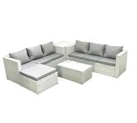 Fimous Garden Outdoor PE Rattan Furniture Set 7 Seater Rattan Garden Sofa Set with Big Footstool Side Table Light Grey Mixed