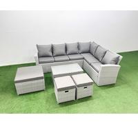 Garden Outdoor Rattan Furniture Set 9 Seater Rattan Garden Sofas Set Fimous Light Grey One Size