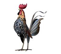 Garden Outdoor Statue - Iron Cockerel Rooster Bird Sculpture - Brown - Farmhouse Style - Free-standing - Handcrafted with Removable Tail - Outdoor Use