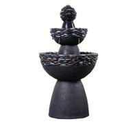 Garden Outdoor Water Feature, 3-Tier Pedestal Water Fountain, With LED Lights, Dark Grey Stone Finish Teamson Home Dark Grey One Size