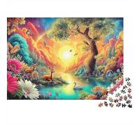 Garden Paradise Jigsaw Puzzles 1000 Pieces for Adults Deer Sunset Forest Swan Premium Thick Sturdy Vibrant Challenging Stress Relief Family Game Gift 38x26cm/1000pcs
