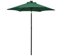 Garden Parasol 200x211cm Green Polyester Canopy Aluminium Pole Crank 12LEDs Tilt