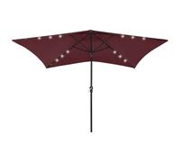 Garden Parasol 200x300cm Polyester Canopy Powder-Coated Steel Pole Bordeaux LEDs