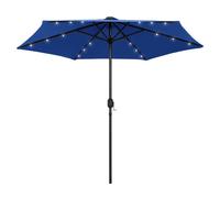 Garden Parasol 270cm Azure Blue Polyester, Aluminium Pole, Solar LEDs 6Ribs w/Cr