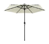 Garden parasol 270cm Sand White polyester canopy aluminium pole solar LED crank