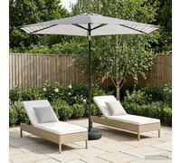 Garden Parasol 270x270cm Black/White Polyester Solar LED Tilt Umbrella and Base