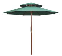 Garden Parasol 270x270cm Green Polyester Double Decker Hardwood Pole 38mm 2.59m