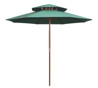Garden Parasol 270x270cm Green Polyester Double Decker Hardwood Pole 38mm 2.59m