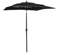 Garden Parasol 3-Tier Black 2x2m Polyester Canopy Powder-Coated Aluminium Pole.