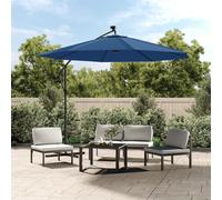 Garden Parasol 300cm Azure Polyester & Steel Cantilever LED Solar 24 Lights Tilt