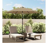 Garden parasol 300cm Taupe polyester canopy with steel pole & 18 solar LEDs tilt