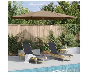 Garden Parasol 350cm Taupe UV Polyester 240cm H 48mm Wood Pole Air Double Pulley