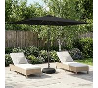 Garden Parasol Black 290x190cm Polyester Solar LED Tilt Sandbag Cross Base160gsm