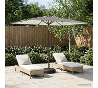 Garden Parasol Black & White 290x190cm Polyester Solar LED Tilt Sandbag Base UV