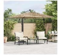 vidaXL Garden Parasol with LEDs and Steel Pole Brown 246x246x230 cm