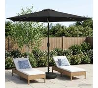 Garden Parasol Built-In Solar LED Lights Base 296 x 296 x 235 cm Grey Polyester