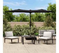 Garden Parasol Double-Head 316x145cm Black Polyester Iron LED Lights Sandbag UV