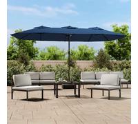 Garden Parasol Double-Head 449x265cm Azure Blue Polyester LED Lights Base Crank