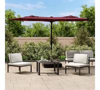 Garden parasol double-head LEDs 316x145cm Bordeaux red UV fabric with base iron