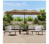 Garden Parasol Double-Head Taupe 449x265cm LED Lights 100% Polyester Iron Crank