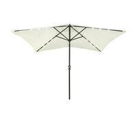 Garden Parasol Sand 200x300cm Polyester Powder-Coated Steel Solar LED with Crank